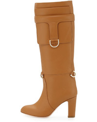 RED Valentino Mid Calf Leather Boot Sand