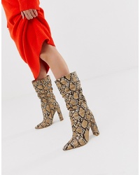SIMMI Shoes Simmi London Snake Ruched Knee High Boots