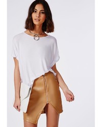 Missguided Alanis Faux Leather Asymmetric Zip Detail Skirt Camel
