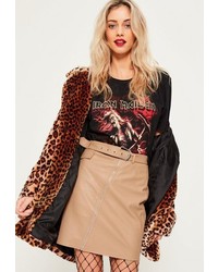 Missguided Nude Faux Leather Biker Detail Mini Skirt