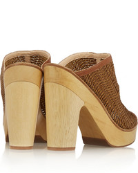 Pour La Victoire Sanya Woven Leather And Wood Mules