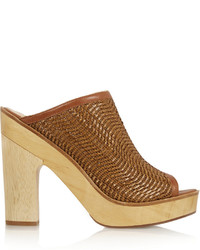 Pour La Victoire Sanya Woven Leather And Wood Mules