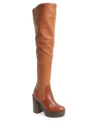 Tan Leather Over The Knee Boots