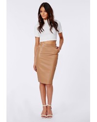 Missguided Mariota Faux Leather Pencil Skirt Camel