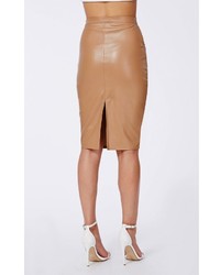 Missguided Mariota Faux Leather Pencil Skirt Camel