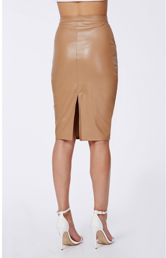 Missguided Mariota Faux Leather Pencil Skirt Camel 50 Missguided Lookastic 