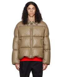 Tan Leather Puffer Jacket