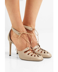 The Row Diamond Lace Up Leather Pumps Beige
