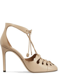The Row Diamond Lace Up Leather Pumps Beige