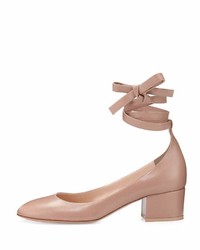 Gianvito Rossi Leather Ankle Wrap 40mm Pump Beige