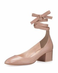 Gianvito Rossi Leather Ankle Wrap 40mm Pump Beige