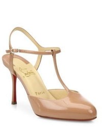 Christian Louboutin Me Pam 85 Patent Leather T Strap Pumps
