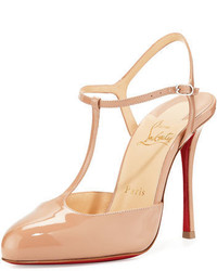 Christian Louboutin Me Pam Patent T Strap 100mm Red Sole Pump