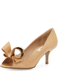 Valentino Patent Leather Open Toe Bow Pump Nude