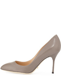 Sergio Rossi Pointed Toe Leather Pump Gray