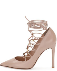 Valentino Rockstud Leather Lace Up 105mm Pump Poudre