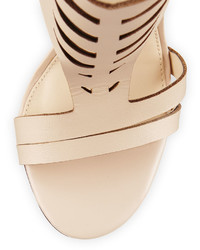 Neiman Marcus Adorn Laser Cut Leather Sandal Nude