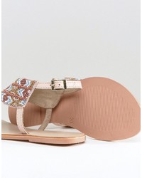 Pieces Beaded Nude Leather Sandals