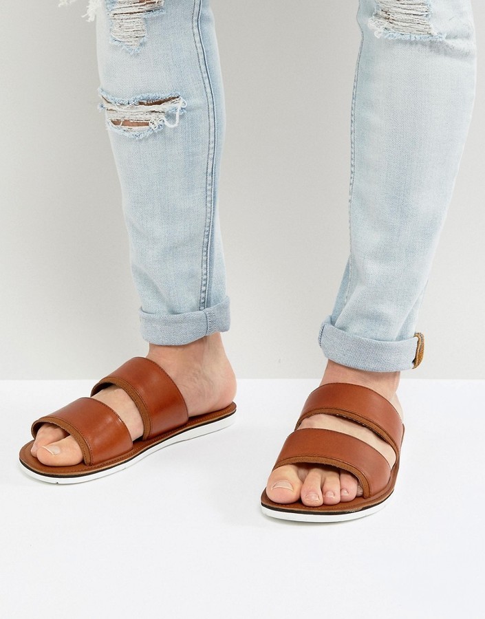 tan leather slip on sandals