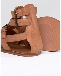 Asos Gladiator Sandals In Tan Leather With Zip