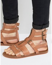 Asos Gladiator Sandals In Tan Leather With Zip