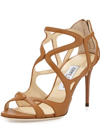 Jimmy Choo Leslie Curvy Caged Leather Sandal Canyon
