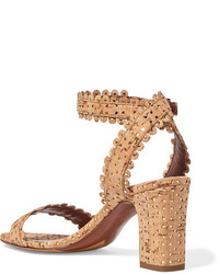 Tabitha Simmons Leticia Perforated Cork And Leather Sandals Beige
