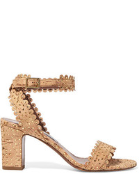 Tabitha Simmons Leticia Perforated Cork And Leather Sandals Beige