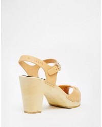 Swedish Hasbeens Natural Leather Peep Toe Super High Sandals