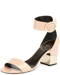 Roger Vivier Podium Leather 70mm Sandal Beige