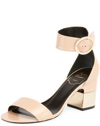 Roger Vivier Podium Leather 70mm Sandal Beige