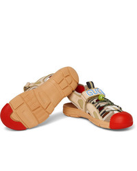 Gucci Tinsel Logo Detailed Rubber Leather And Mesh Sandals