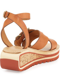Isabel Marant Zena Leather Buckle Platform Sandal Tan