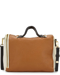Halston Heritage Leather Baby Satchel With Strap Tan Multi