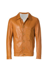 Tan Leather Shirt Jacket