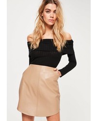 Missguided Nude Curve Hem Zip Back Faux Leather Skirt