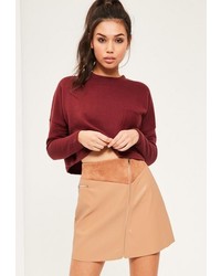 Missguided Tan Faux Leather Zip Detail A Line Skirt