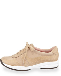 Taryn Rose Arvella Leather Trainer Sneaker Soft Taupe