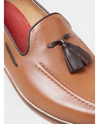 Topman Made In England Tan Leather Tassel Loafers