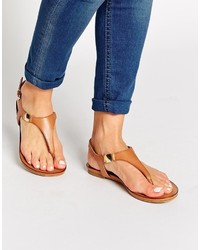 Aldo Bellia Tan Leather Thong Flat Sandals