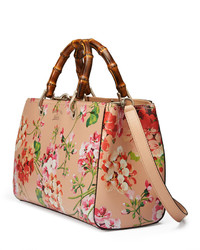 Gucci Bamboo Shopper Blooms Leather Tote Bag Nude
