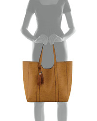 Neiman Marcus Braided Tassel Faux Leather Tote Bag Camel