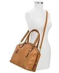Bueno Tote Handbag With Vertical Zipper Pockets Cognac