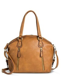 Bueno Tote Handbag With Vertical Zipper Pockets Cognac