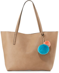 Neiman Marcus Evelyn Pompom Tote Bag Taupe