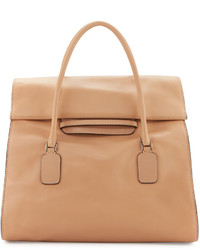 Valentino Leather Flap Top Tote Bag Beige