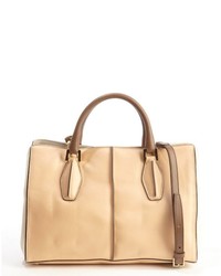 Tod's Peach And Brown Leather Top Handle Convertible Tote