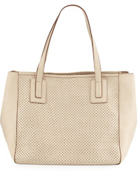 Neiman Marcus Perforated Small Tote Bag Beige