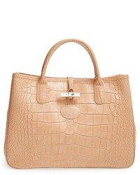 Longchamp Small Roseau Croc Embossed Leather Tote