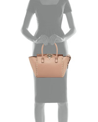 Valentino Small Shopper Double Handle Rockstud Tote Bag Taupe